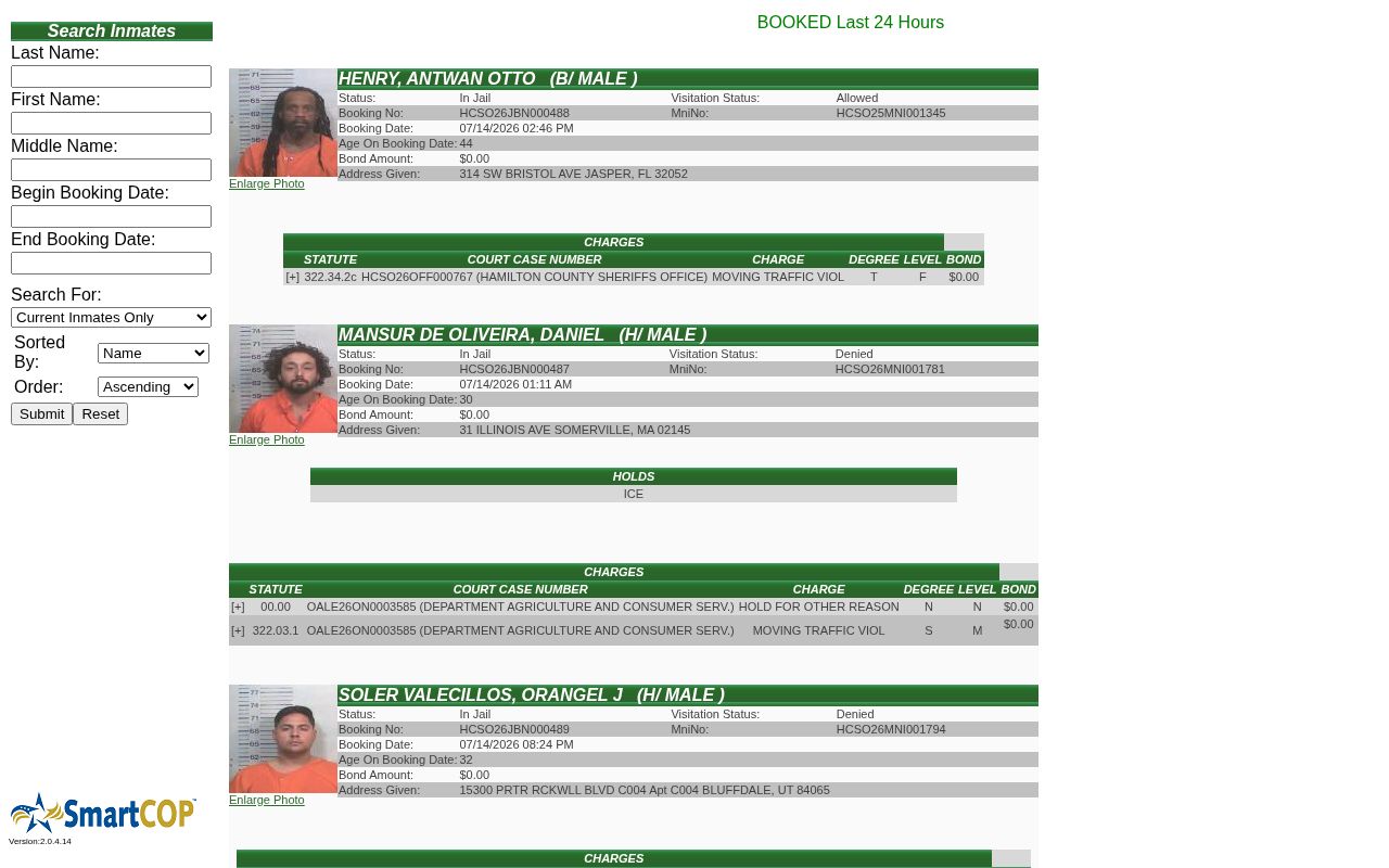 Hamilton County 24-hour release search date fields in Jail View