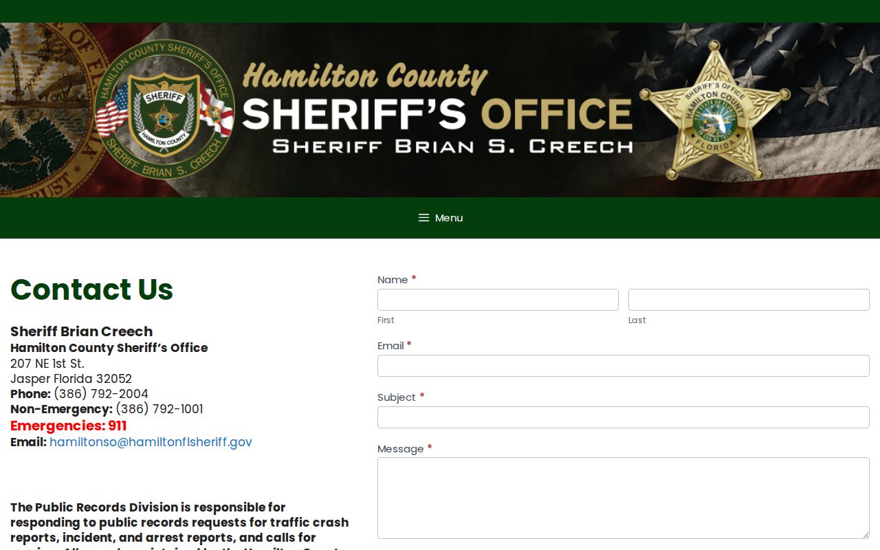 Hamilton County booking photo public records contact page